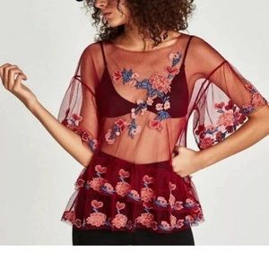 Zara Floral Embroidered Blouse